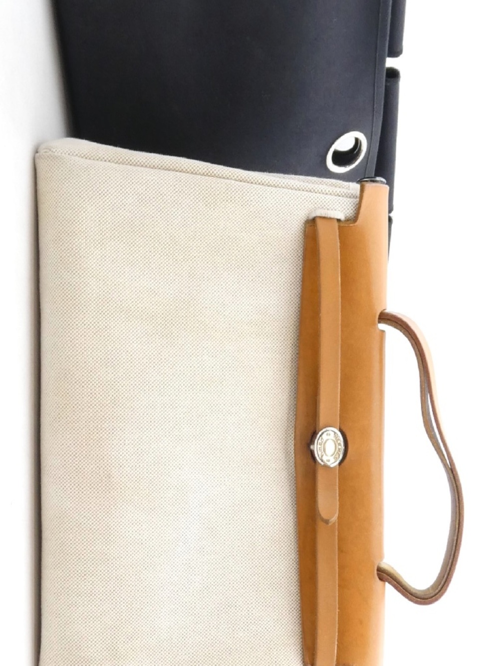 Hermès Herbag Natural Canvas Tan Leather 2-in-1 Handbag Black Insert